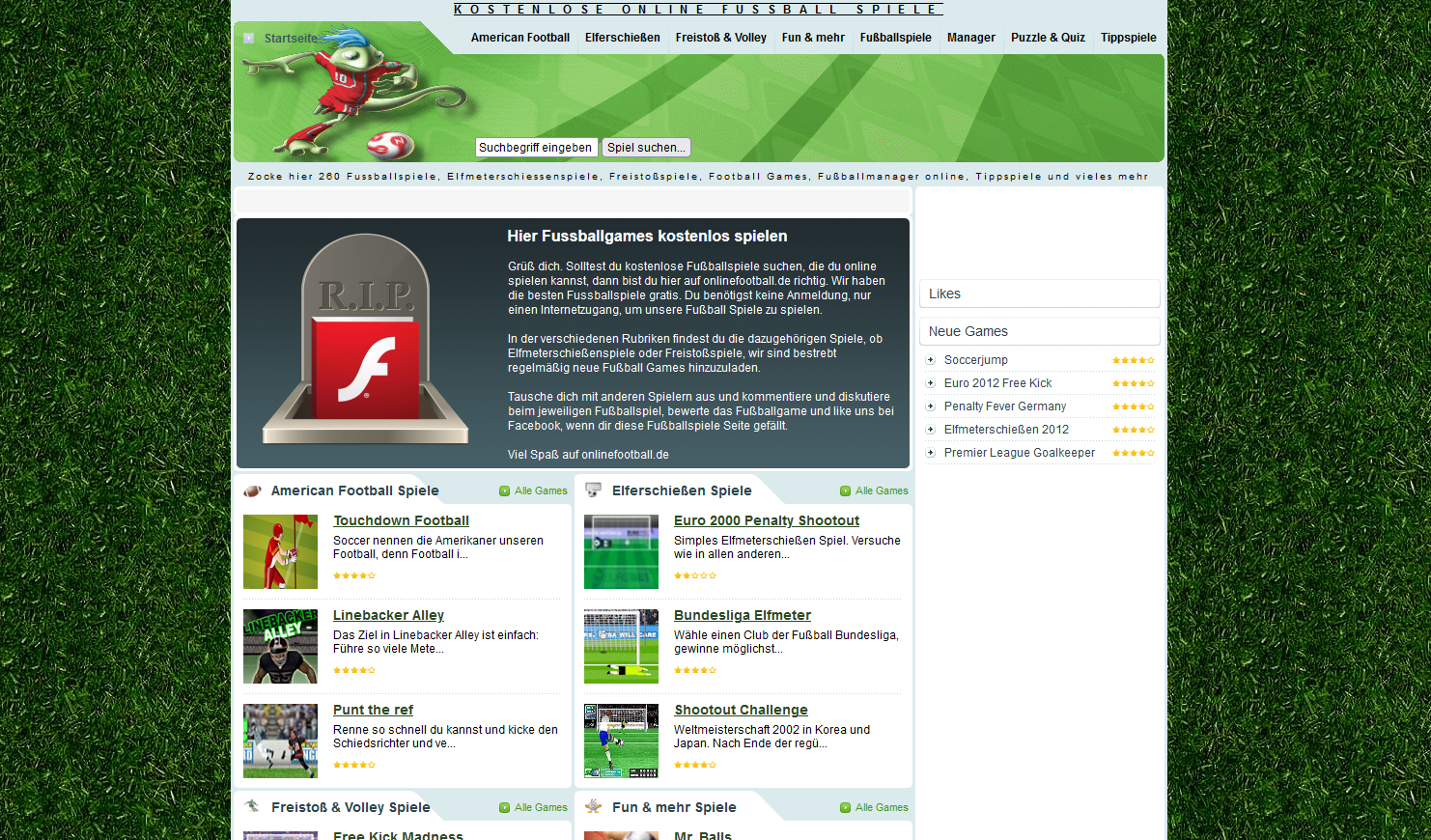 Startseite onlinefootball.de ab 2012 bis 2023
